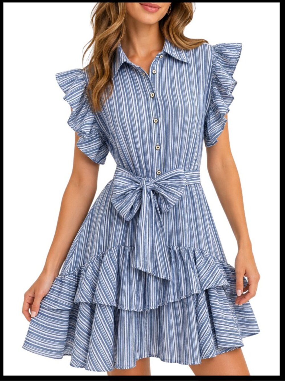 Aqua Nordstrom Mini Dress Blue White Striped Ruffle Tie Waist S